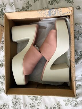 Free People Zoe Pink/Natural Platform Block Heel Sandals